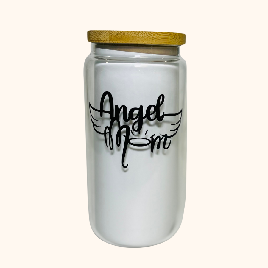 Baby Footprints Angel Mom 16 oz Glass Tumbler, Pregnancy and Infant Loss Remembrance