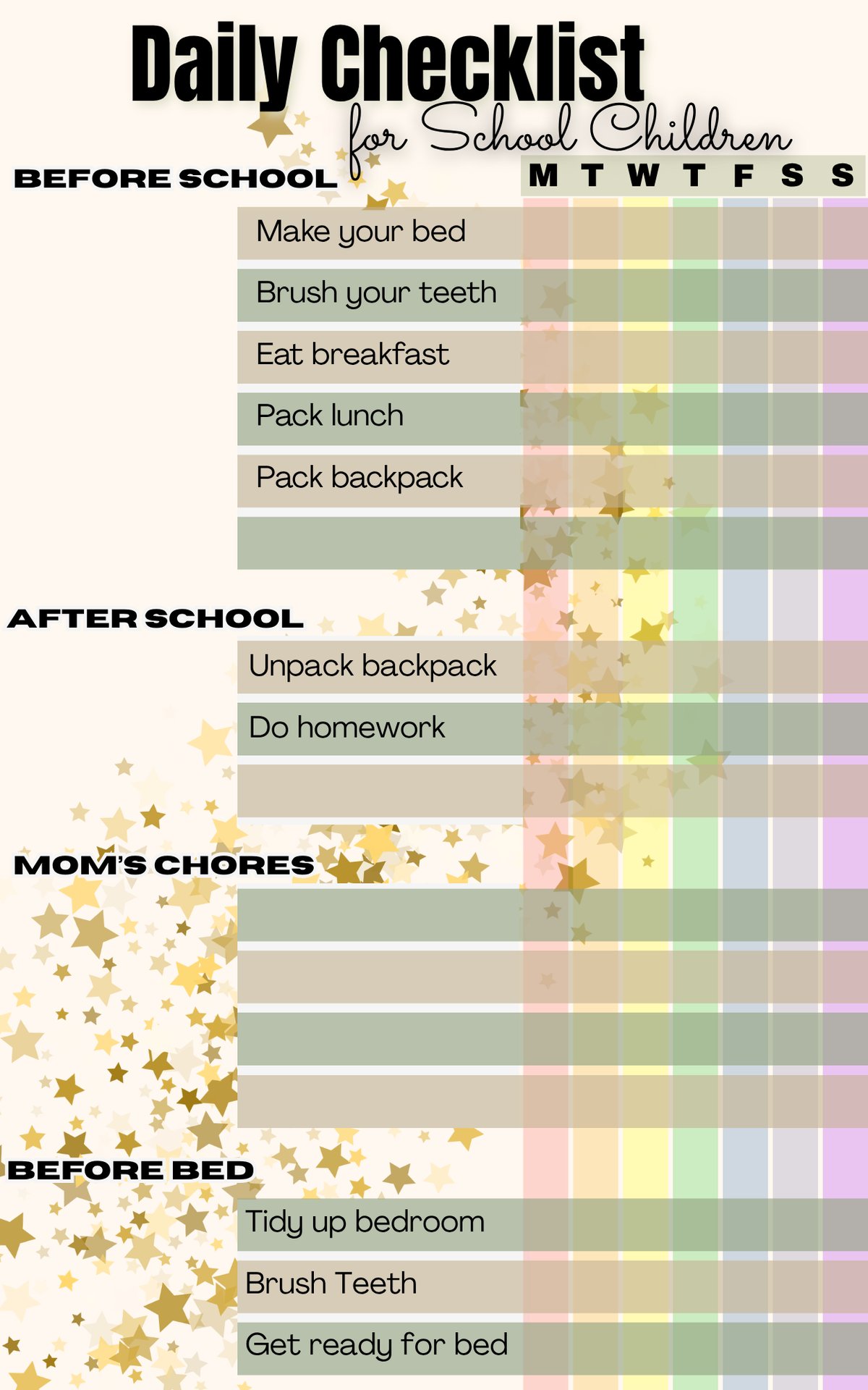 Checklist For School Children