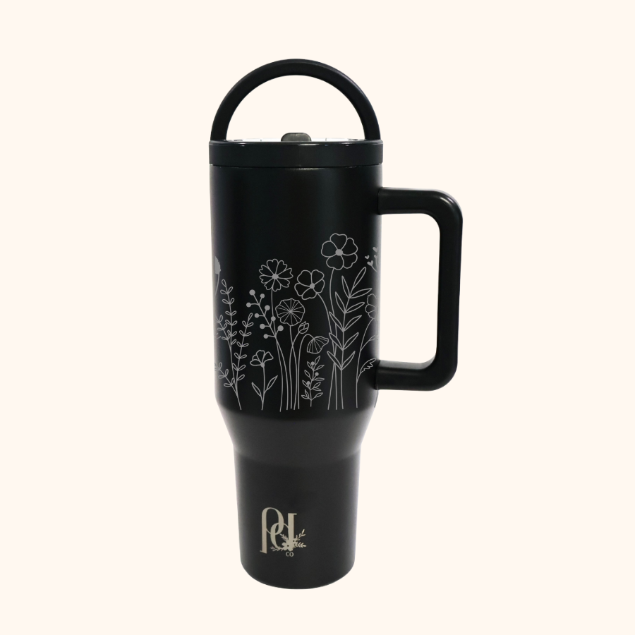 Floral Fields Hydra Hauler – 40 oz Leakproof Stainless Steel Tumbler with Dual Handles & Flip Straw | Laser Engraved Florals tumbler