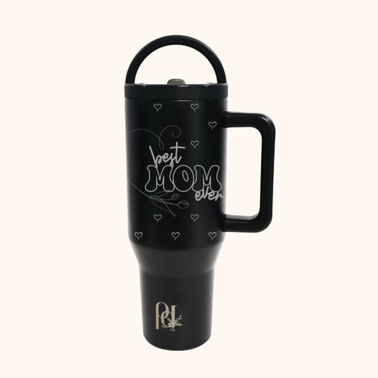 Best Mom Ever Hydra Hauler – 40 oz Leakproof Stainless Steel Tumbler with Dual Handles & Flip Straw | Laser Engraved Florals | Mom Gift