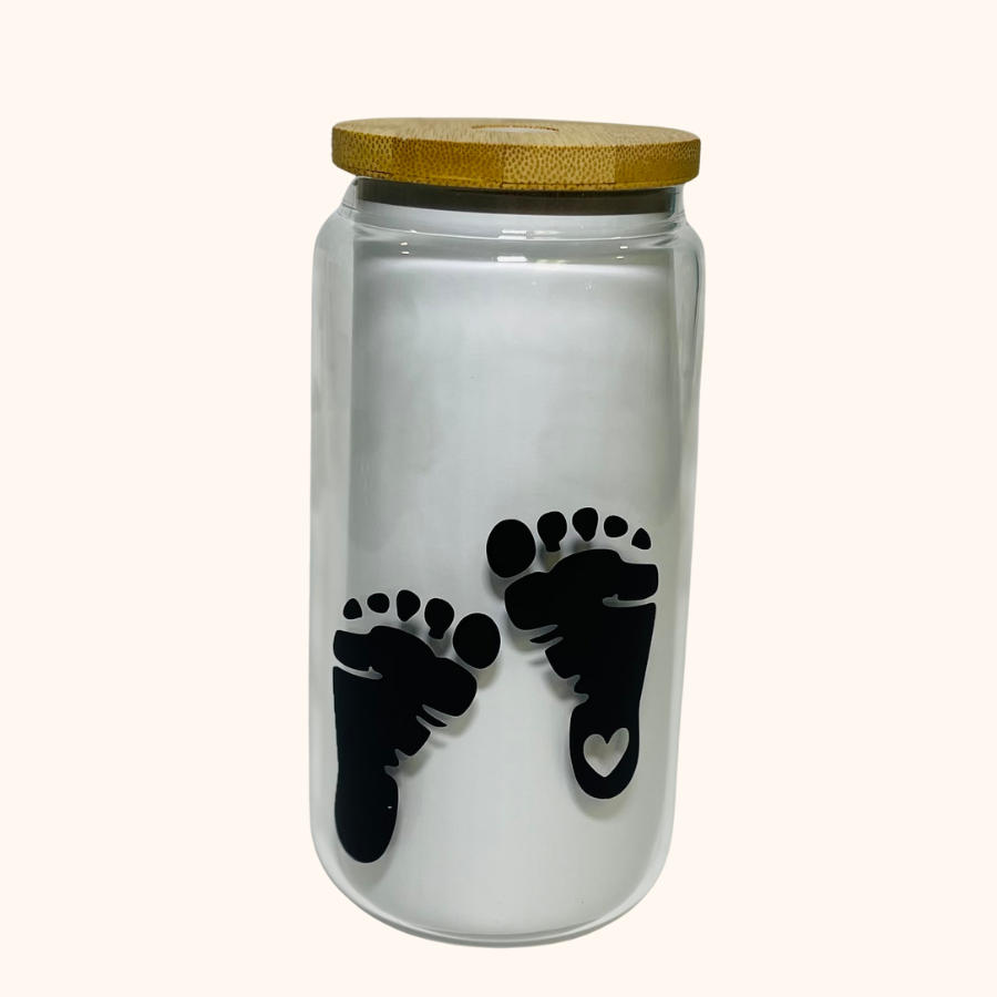Baby Footprints Angel Mom 16 oz Glass Tumbler, Pregnancy and Infant Loss Remembrance