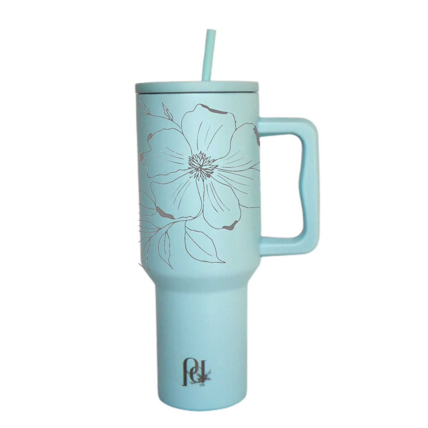 40 oz Water Tumbler Engraved Floral, Blooming Dogwood Sleek Modern Large Tumbler