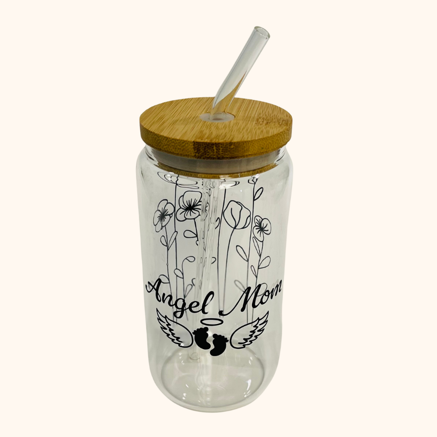 Angel Mom Floral Garden 16 oz Glass Tumbler