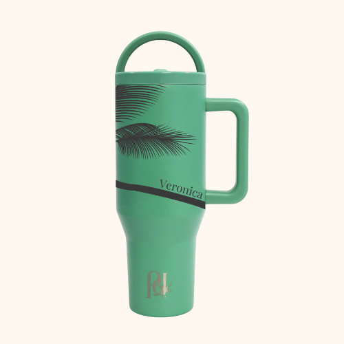 Palm Whisper Hydra Hauler – 40 oz Tumbler with Dual Handles, Leakproof Lid & Palm Tree Design