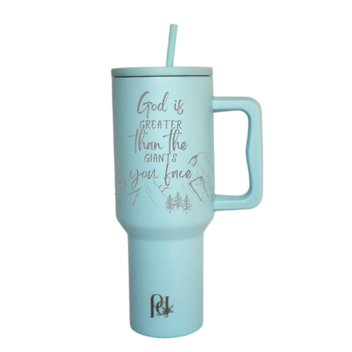 40 oz Water Tumbler Engraved God is Greater Scene, Sleek Modern Large Tumbler