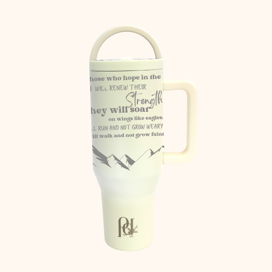 Soar Like Eagles Hydra Hauler – 40 oz Leakproof Stainless Steel Tumbler with Dual Handles & Flip Straw | Laser Engraved Mountains and Quotes