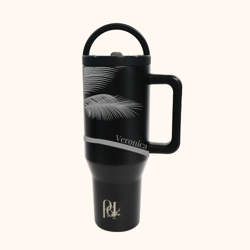 Palm Whisper Hydra Hauler – 40 oz Tumbler with Dual Handles, Leakproof Lid & Palm Tree Design