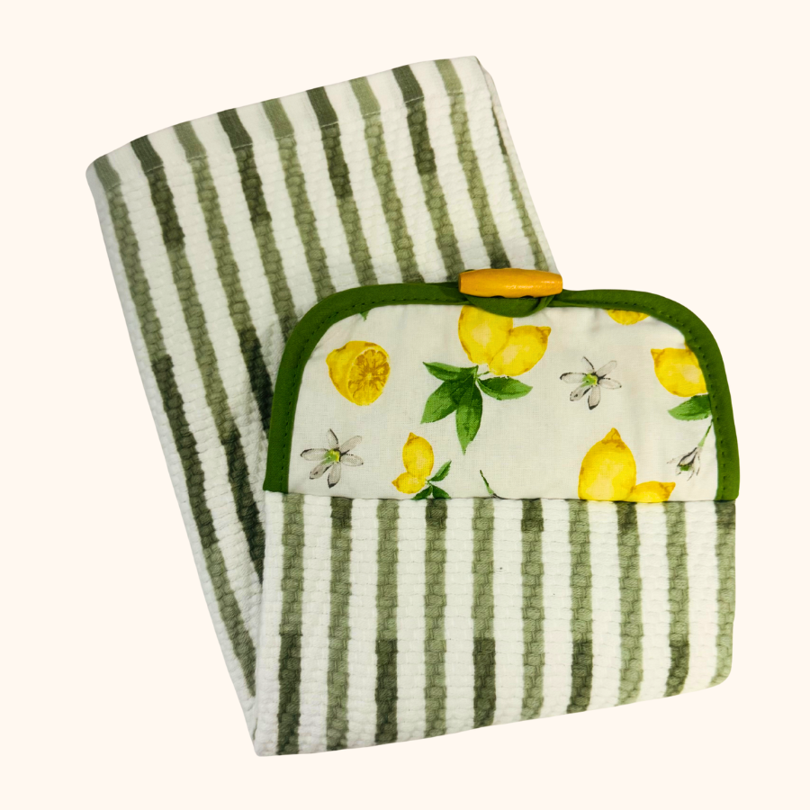 Sunny Citrus Hanging Kitchen Hand Towel, Aqua Kitchen Towel