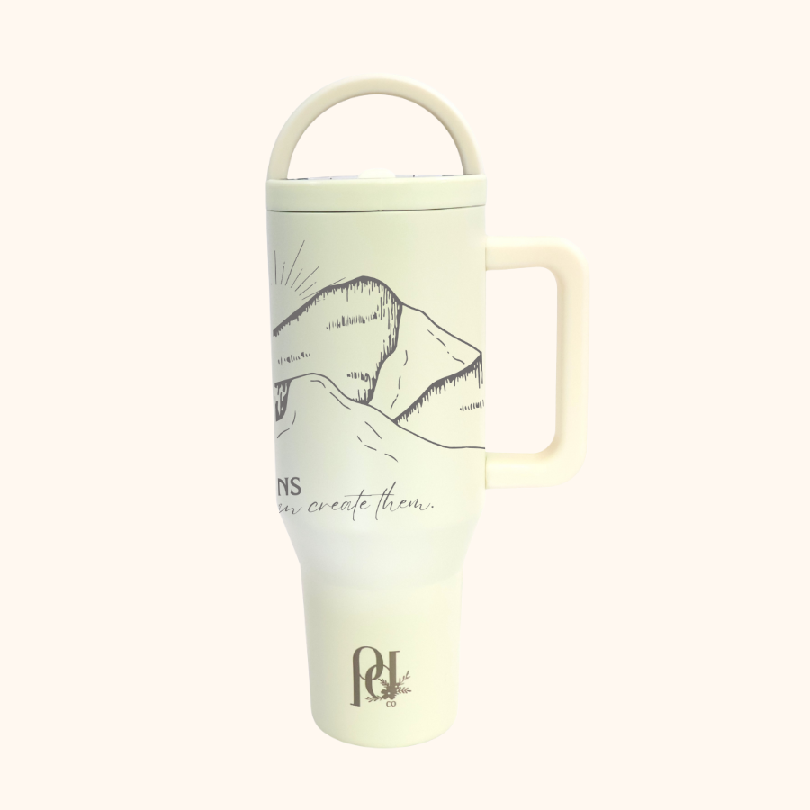 Faith and Mountains Hydra Hauler – 40 oz Leakproof Stainless Steel Tumbler with Dual Handles & Flip Straw | Laser Engraved Mountains and Quotes Tumbler