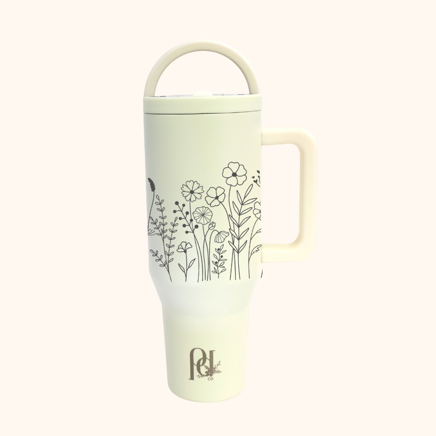 Floral Fields Hydra Hauler – 40 oz Leakproof Stainless Steel Tumbler with Dual Handles & Flip Straw | Laser Engraved Florals tumbler