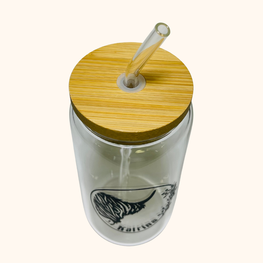 Highland Cow 16 oz. Glass Tumbler With Bamboo Lid and Glass Straw, Highland Cow and Vines Iced Coffee Cup (Copy)