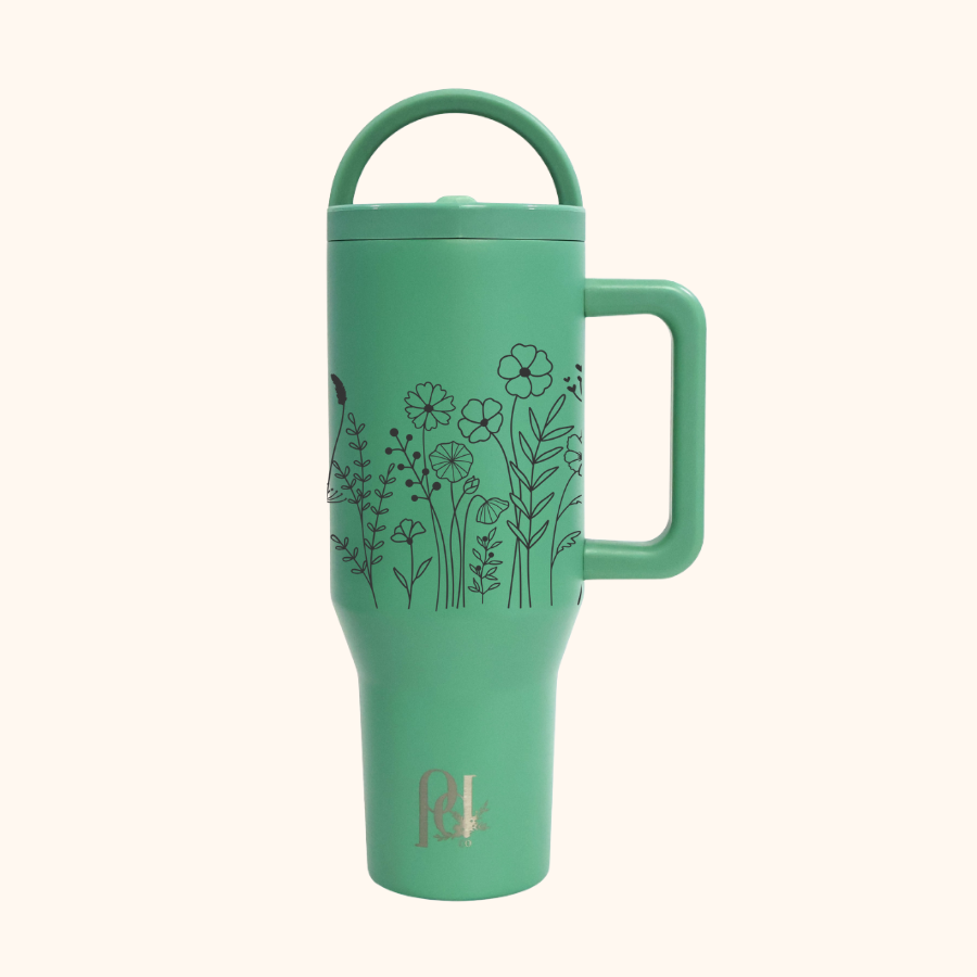 Floral Fields Hydra Hauler – 40 oz Leakproof Stainless Steel Tumbler with Dual Handles & Flip Straw | Laser Engraved Florals tumbler