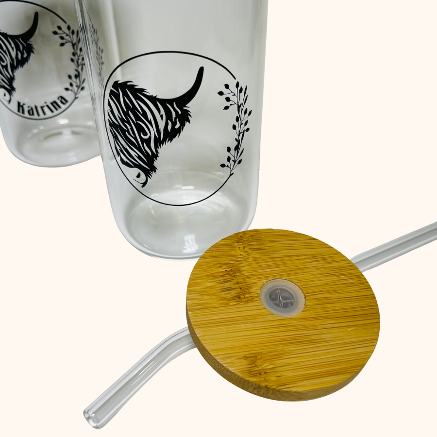 Highland Cow 16 oz. Glass Tumbler With Bamboo Lid and Glass Straw, Highland Cow and Vines Iced Coffee Cup (Copy)