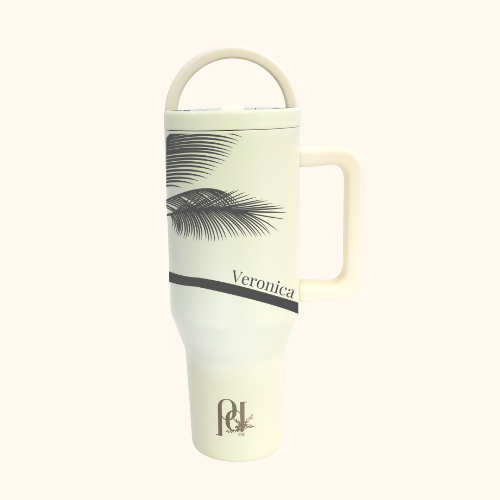 Palm Whisper Hydra Hauler – 40 oz Tumbler with Dual Handles, Leakproof Lid & Palm Tree Design