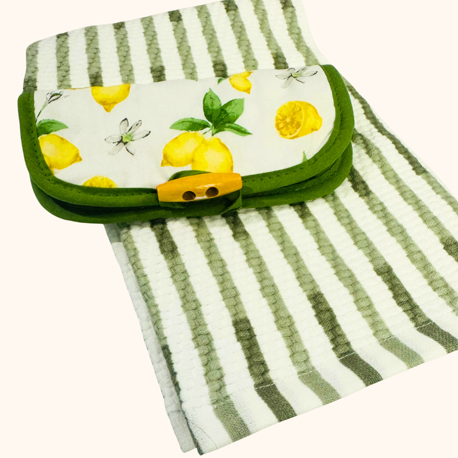 Sunny Citrus Hanging Kitchen Hand Towel, Aqua Kitchen Towel