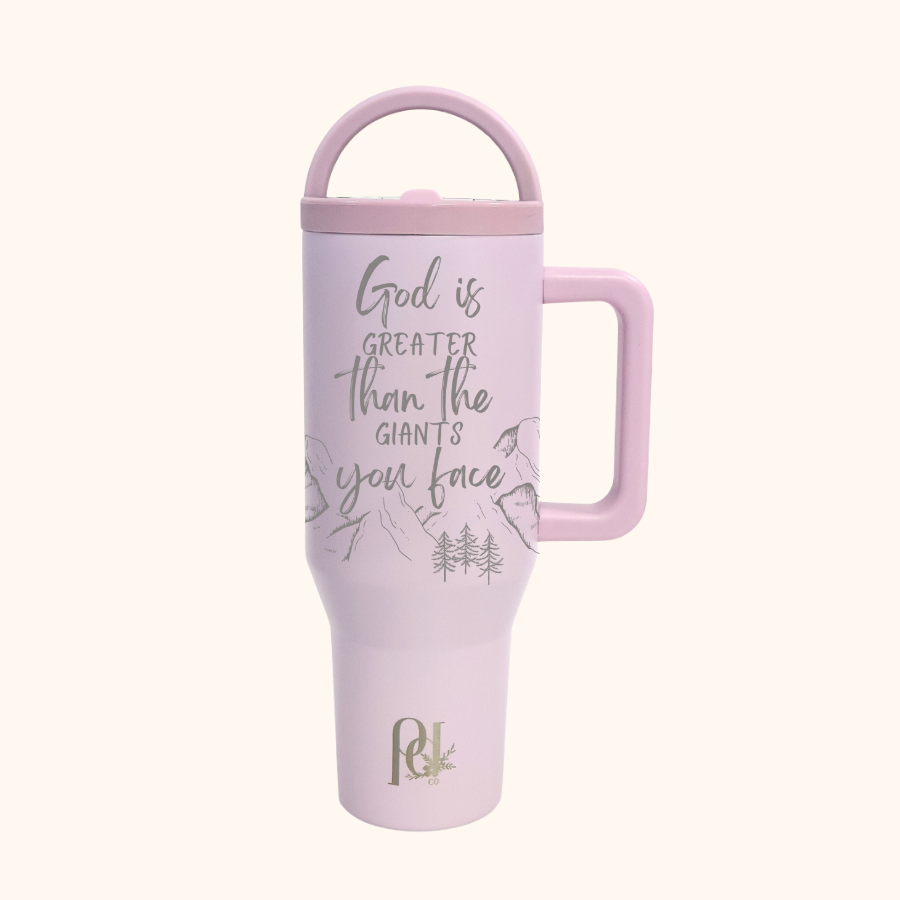 God Is Greater Hydra Hauler – 40 oz Leakproof Stainless Steel Tumbler with Dual Handles & Flip Straw | Laser Engraved Mountains and Quotes
