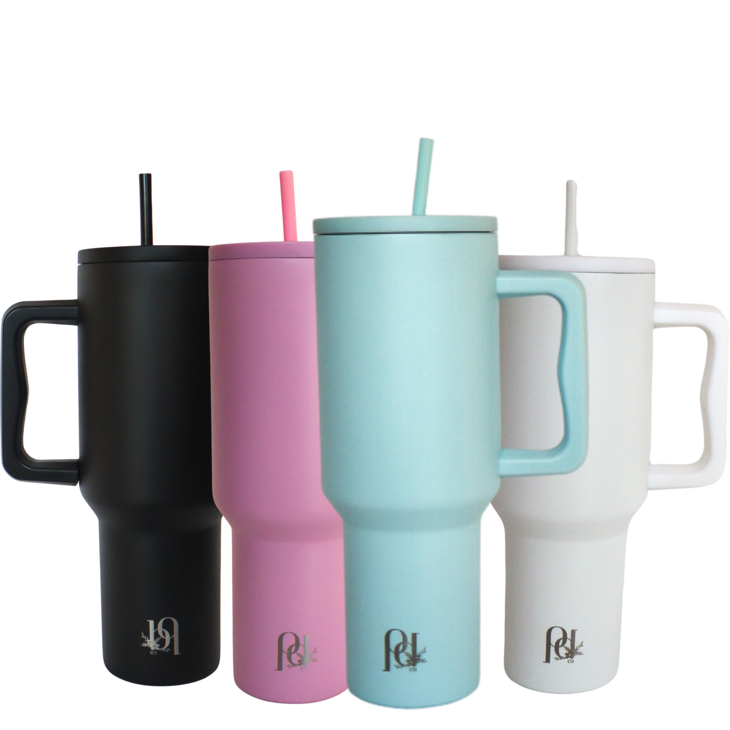 40 oz Ocean Breeze Tumbler with Handle | Stainless Steel Travel Mug | Beach & Palm Tree Laser Engraved Thirst Quencher Cup