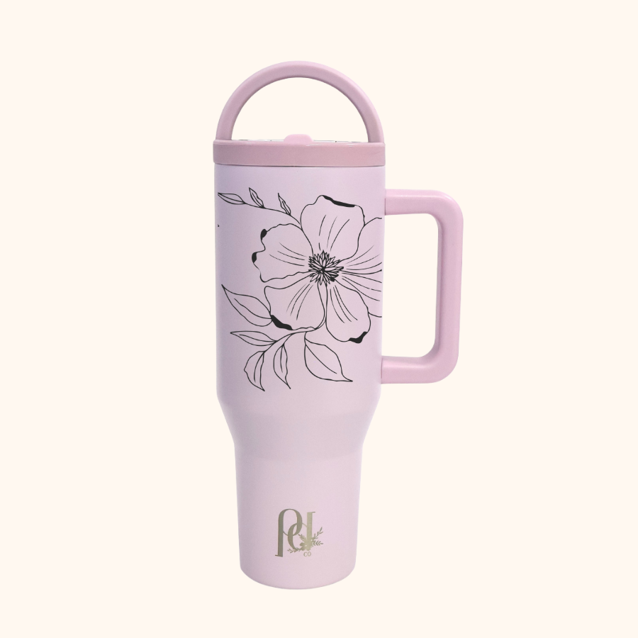 Dogwood Floral Hydra Hauler – 40 oz Leakproof Stainless Steel Tumbler with Dual Handles & Flip Straw | Laser Engraved Florals