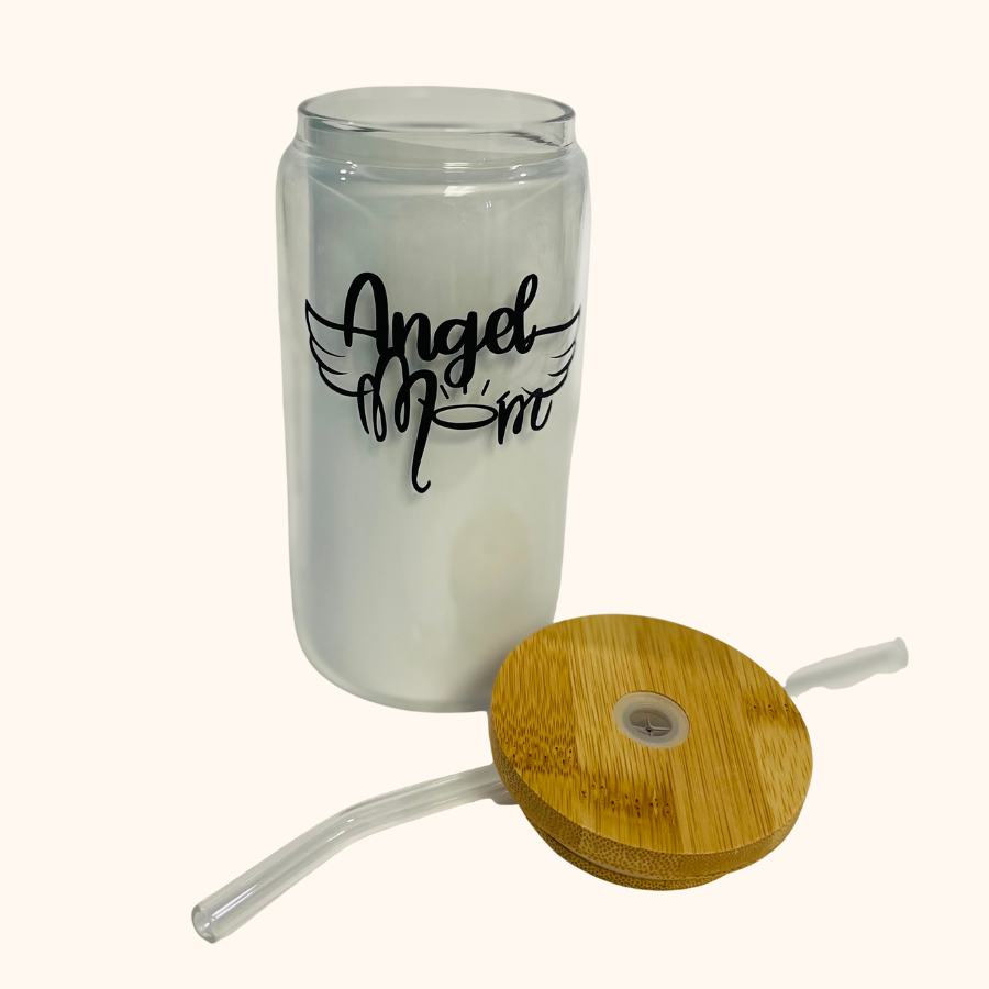 Baby Footprints Angel Mom 16 oz Glass Tumbler, Pregnancy and Infant Loss Remembrance