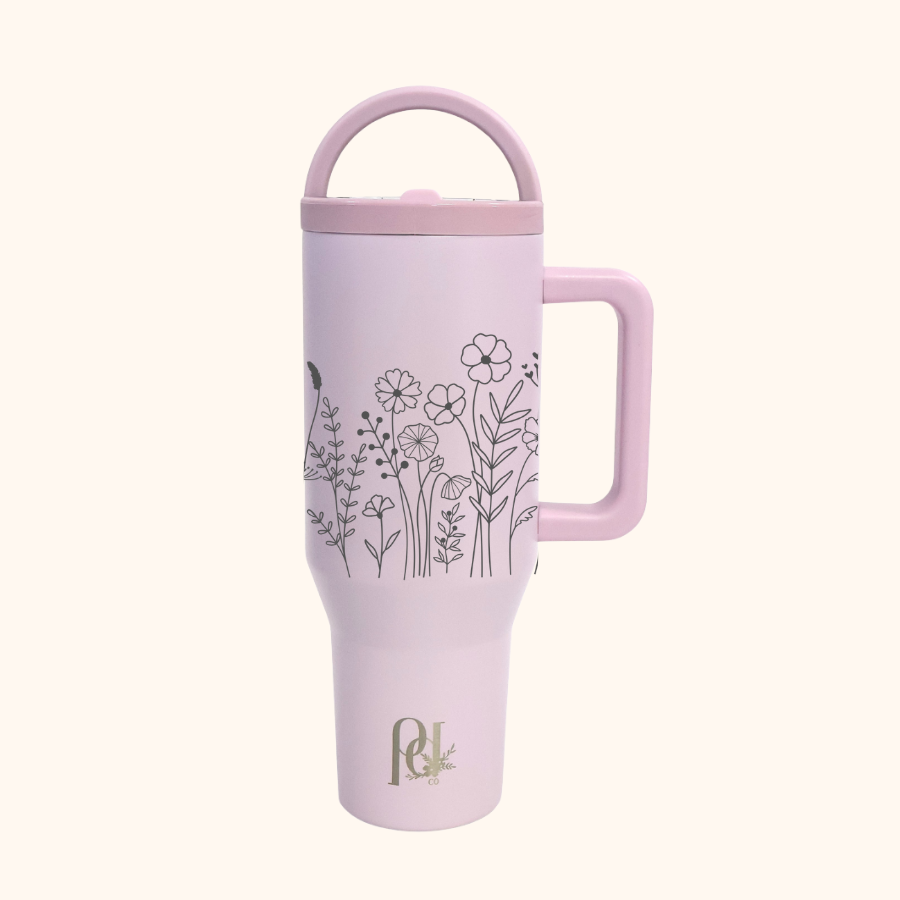 Floral Fields Hydra Hauler – 40 oz Leakproof Stainless Steel Tumbler with Dual Handles & Flip Straw | Laser Engraved Florals tumbler