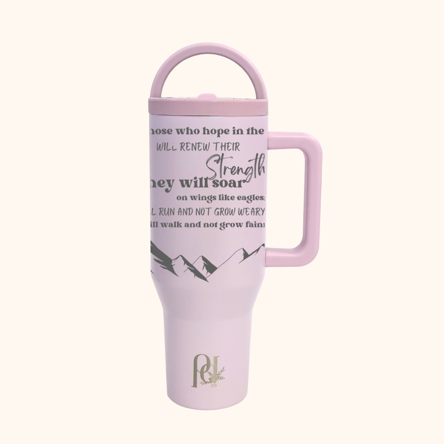 Soar Like Eagles Hydra Hauler – 40 oz Leakproof Stainless Steel Tumbler with Dual Handles & Flip Straw | Laser Engraved Mountains and Quotes