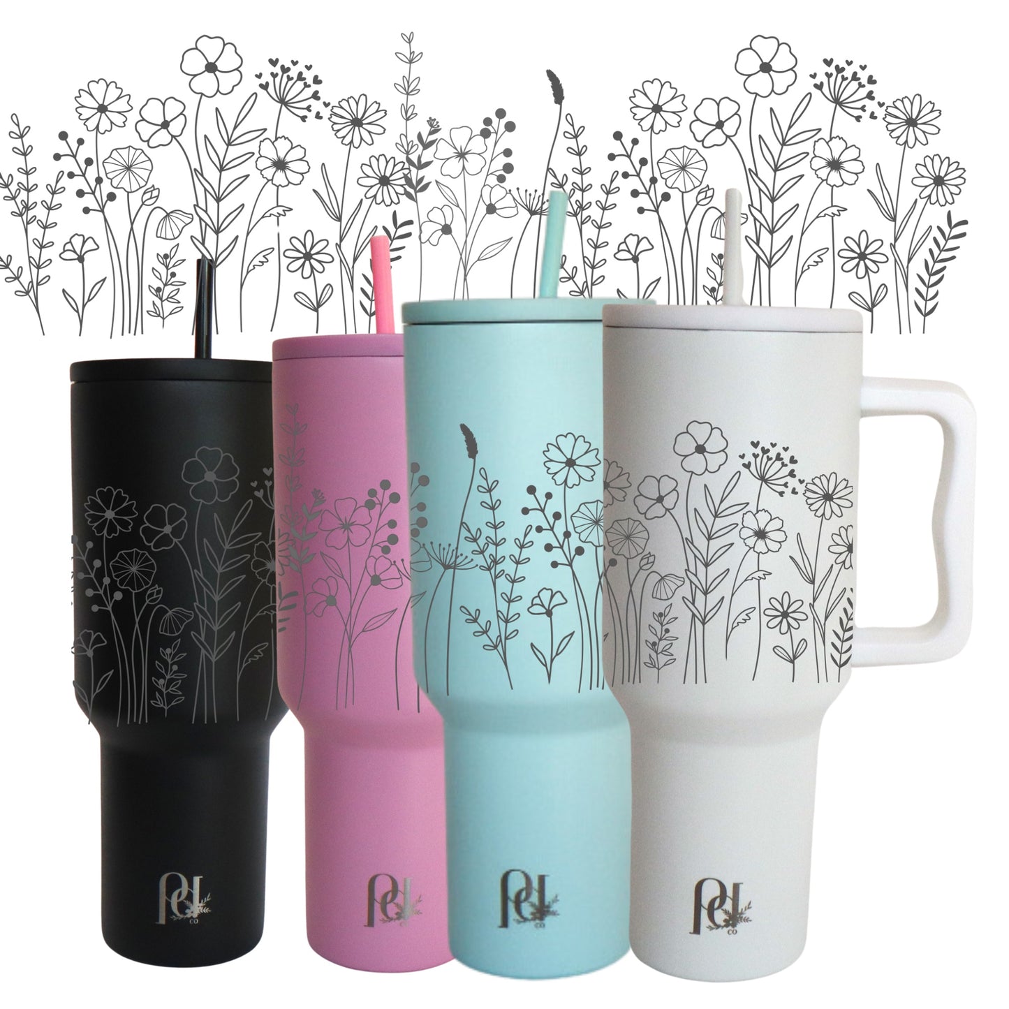 Floral Fields 40 oz Insulated Tumbler, Modern and Simple Extra Large Water Tumbler
