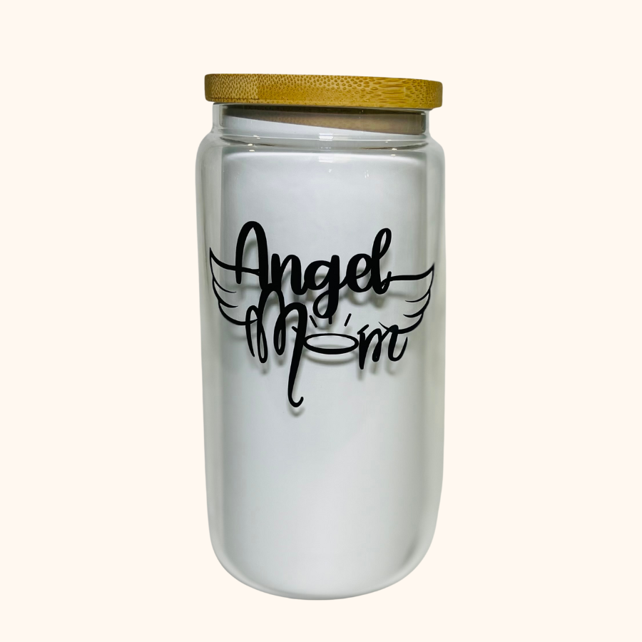 Baby Footprints Angel Mom 16 oz Glass Tumbler, Pregnancy and Infant Loss Remembrance