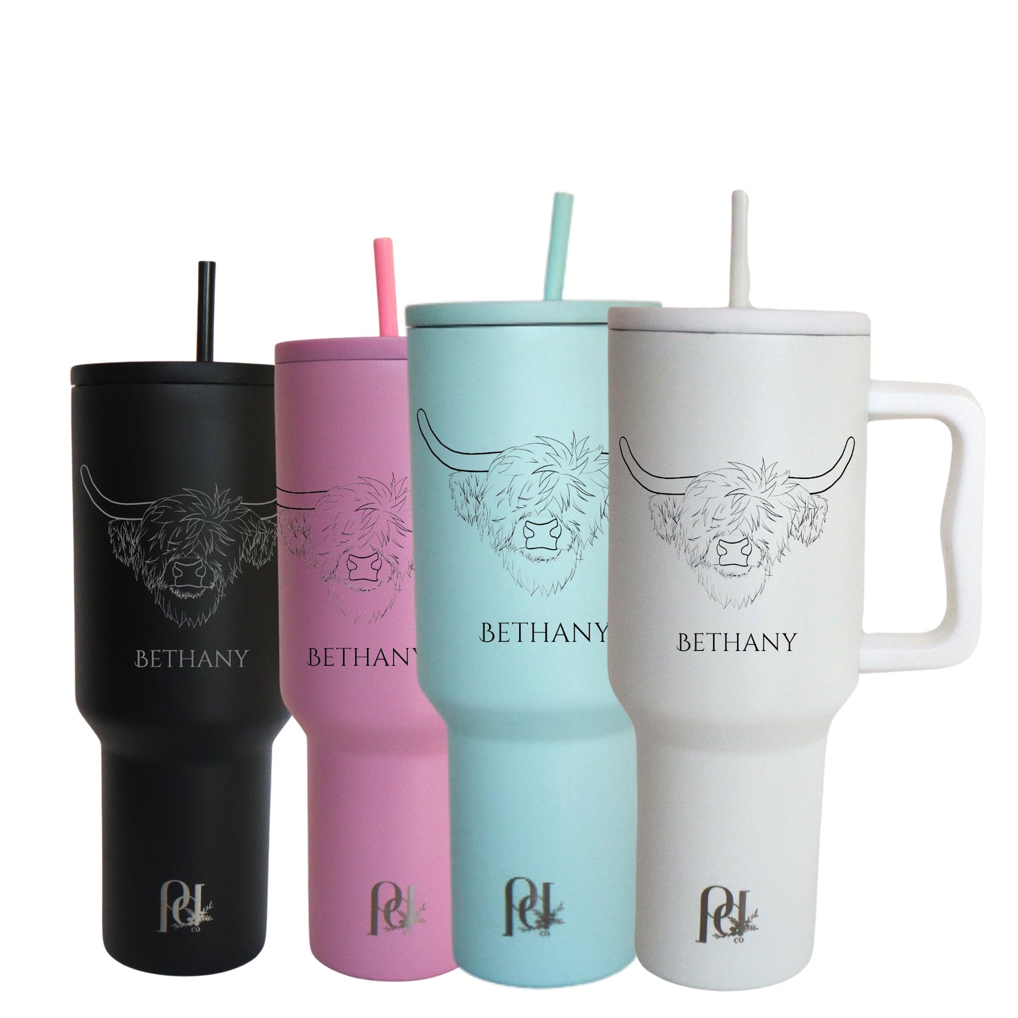 Personalized Highland Cow 40 oz Insulated Tumbler, Modern and Simple Extra Large Water Tumbler