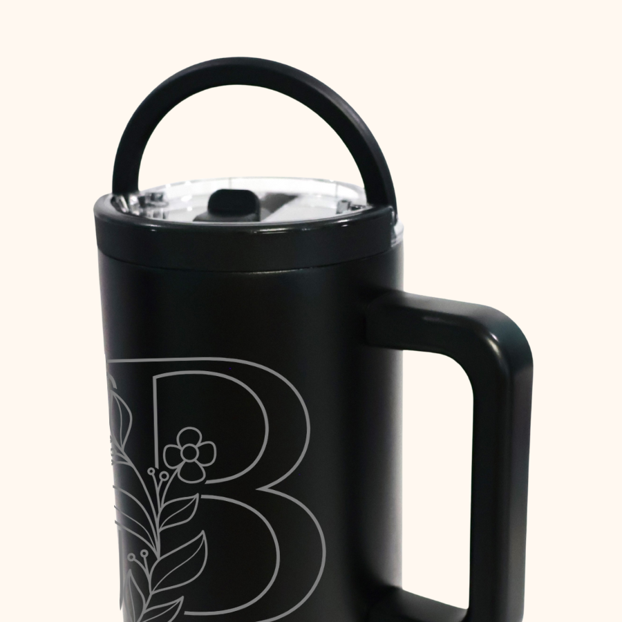 Personalized Floral Monogram Hydra Hauler – 40 oz Leakproof Stainless Steel Tumbler with Dual Handles & Flip Straw | Laser Engraved Florals