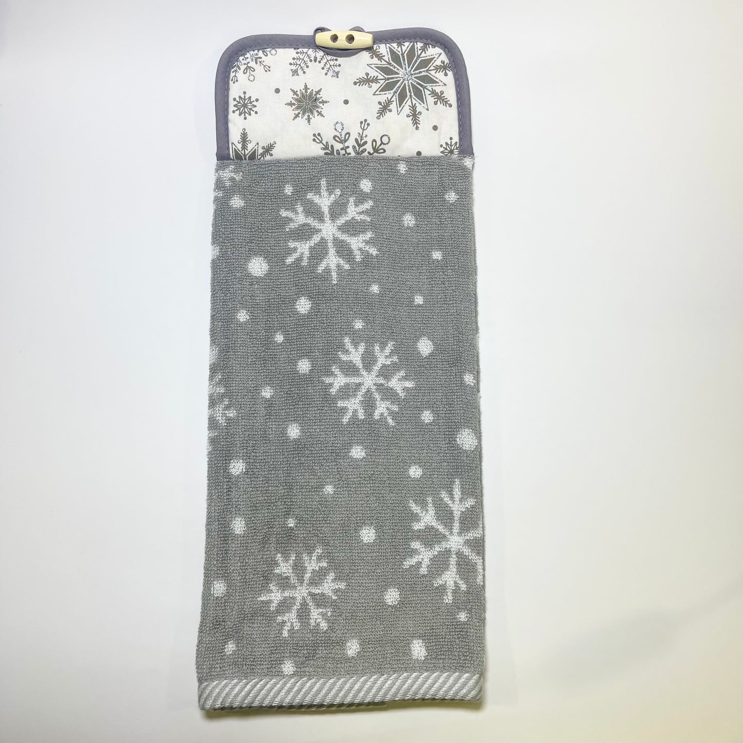 Christmas Silver Gray Snowflake Sparkle Hanging Kitchen Hand Towel