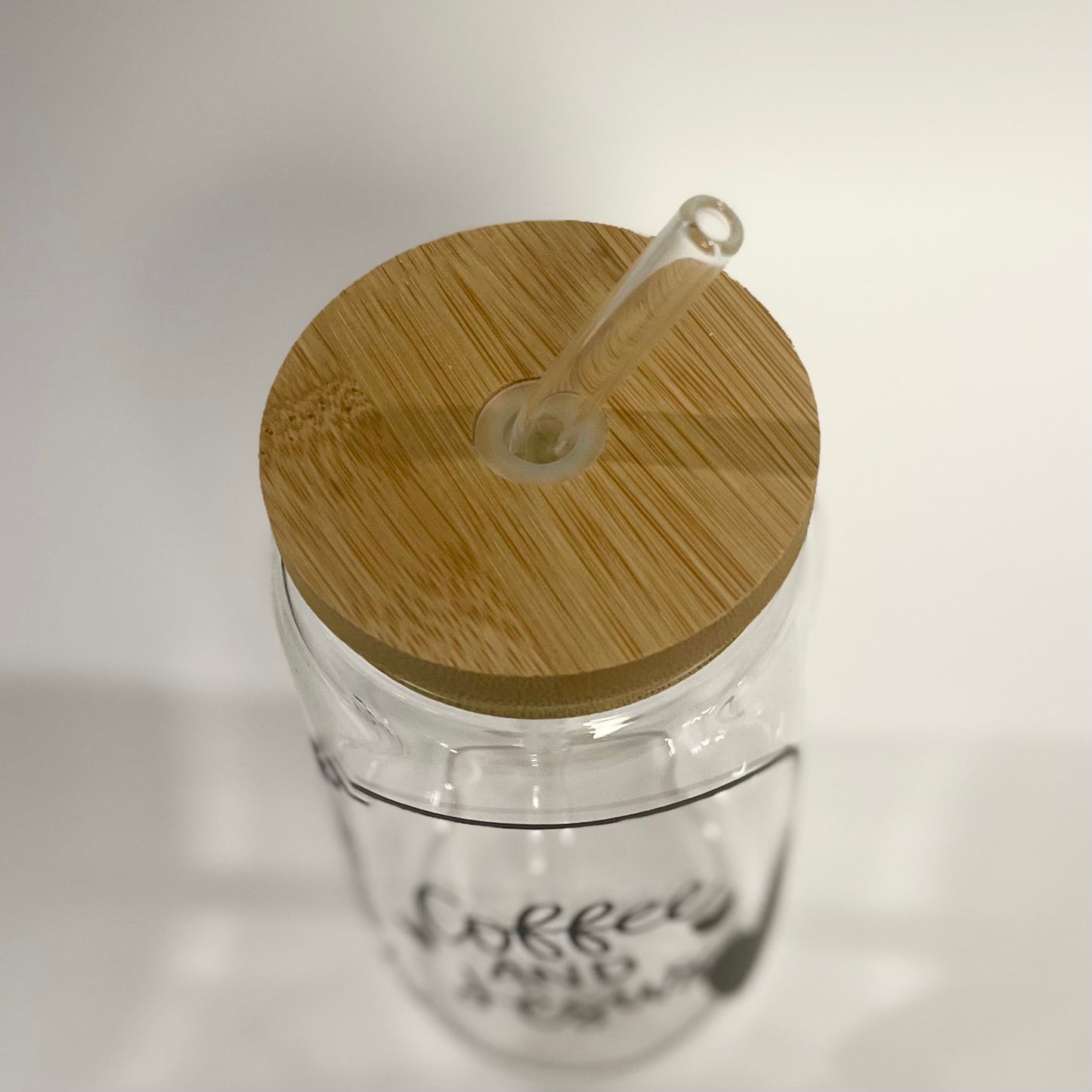 Mom Fuel- Coffee and Jesus 16 oz Glass Tumbler, Bamboo Lid and Glass Straw