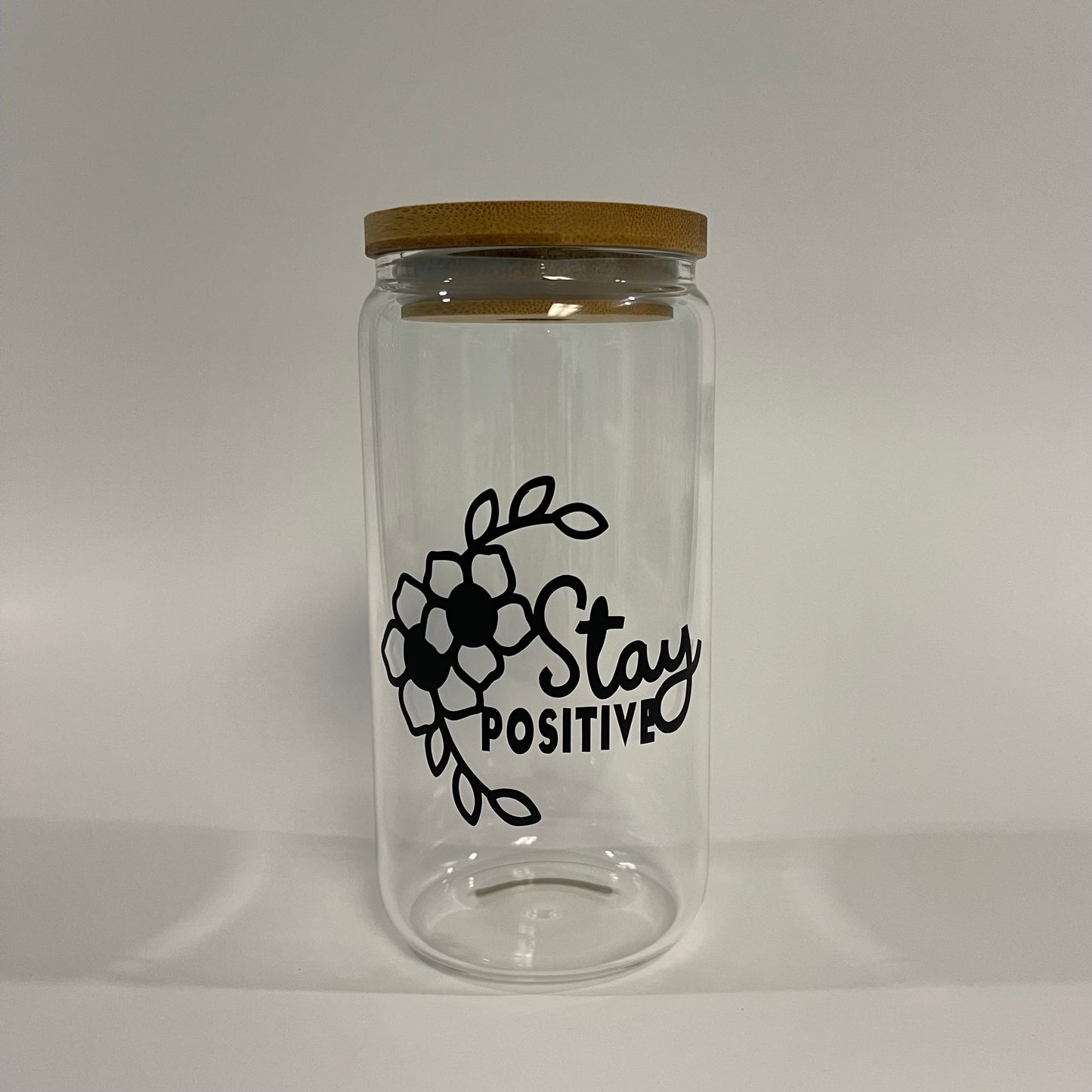 16 oz Glass Iced Coffe Tumbler, Stay Positive Design