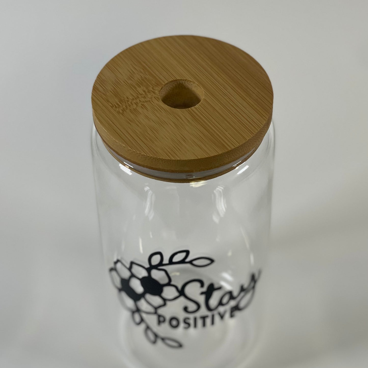 16 oz Glass Iced Coffe Tumbler, Stay Positive Design