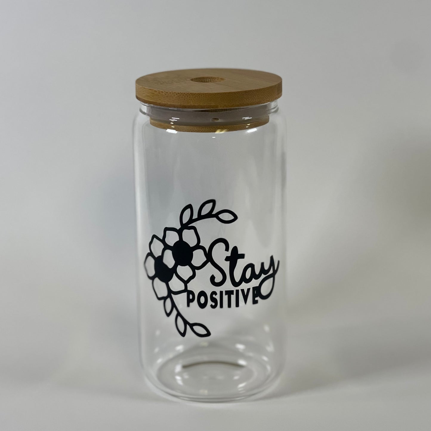 16 oz Glass Iced Coffe Tumbler, Stay Positive Design