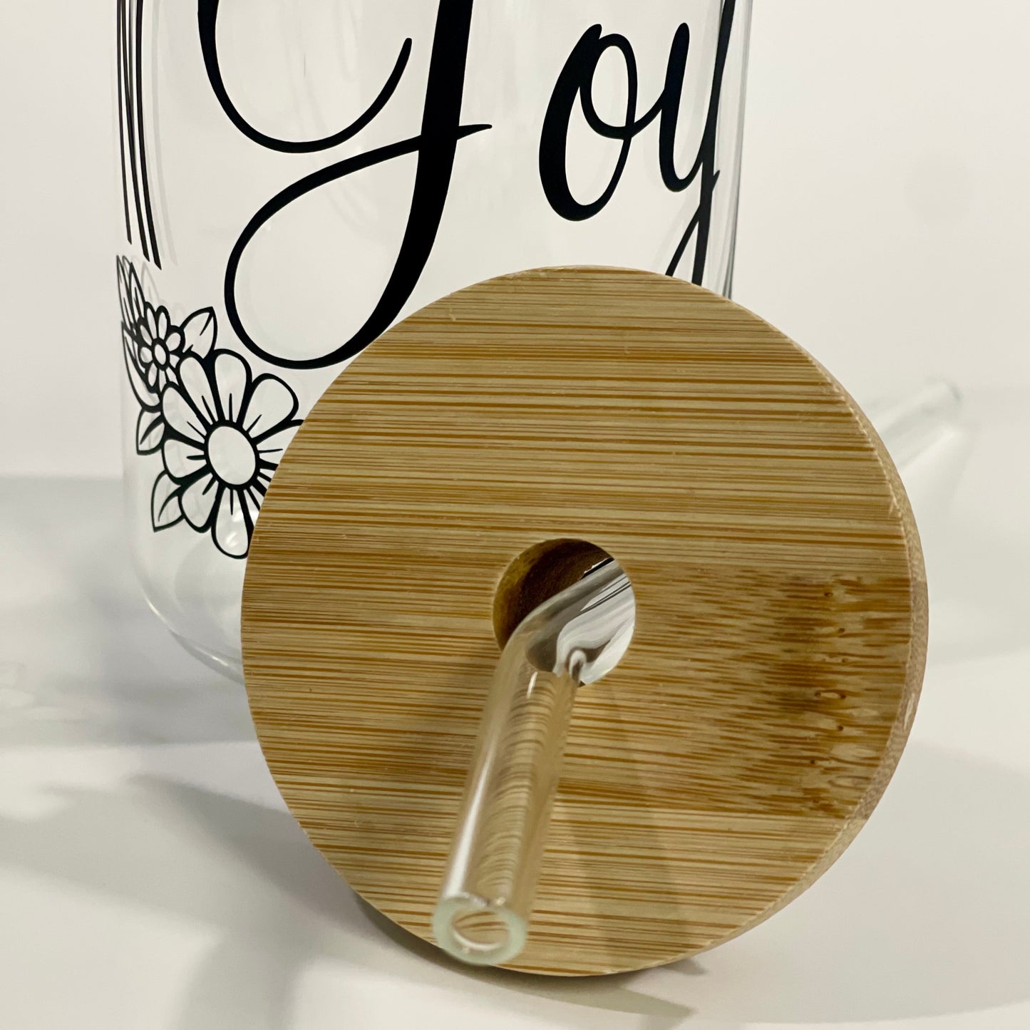 16 oz Glass Tumbler Choose Joy Inspiration with Bamboo Lid and Glass Straw