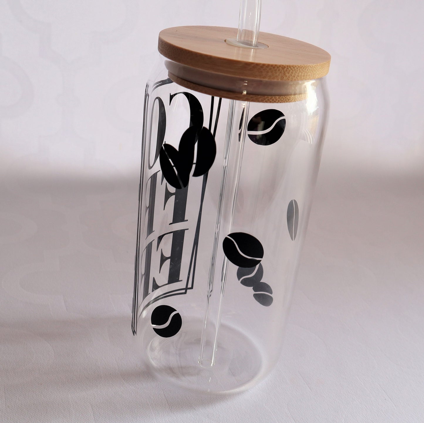 COFFEE 16 oz Glass Tumbler With Bamboo Lid and Straw
