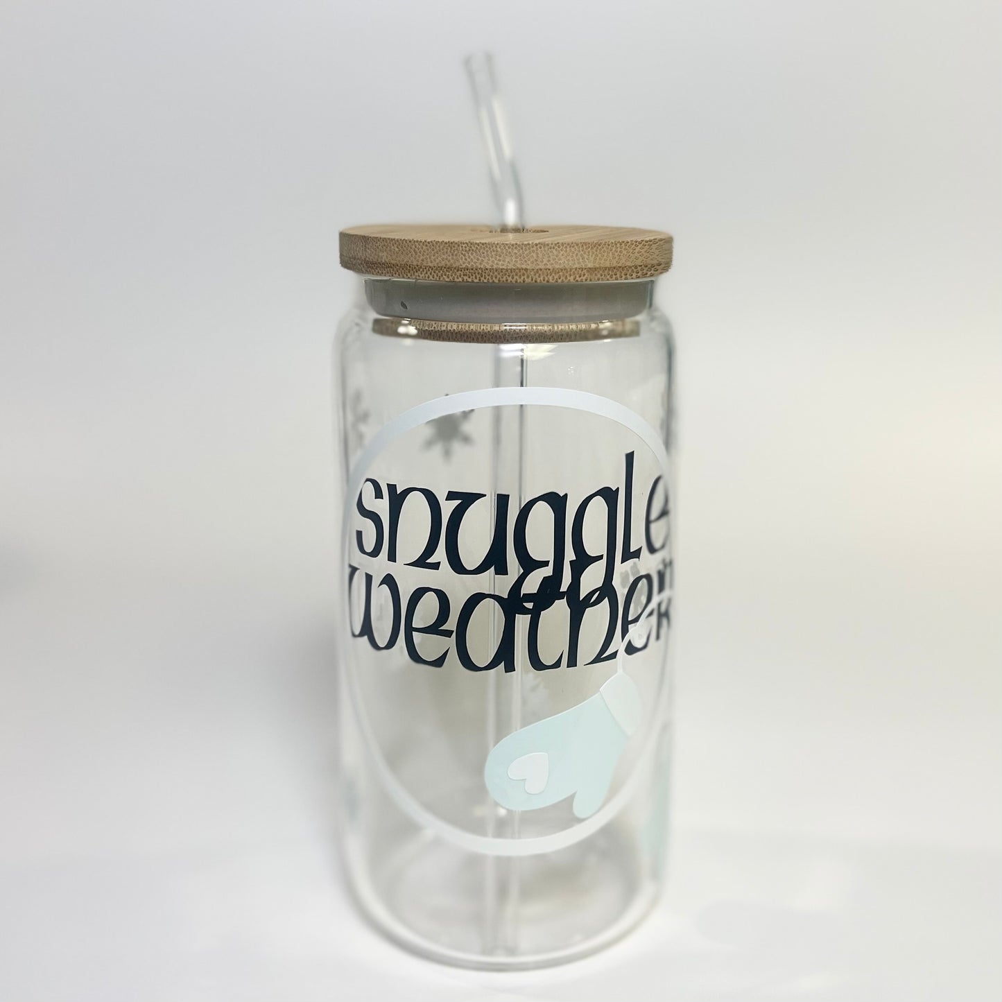 Color Changing Snuggle Weather 16 oz Glass Tumbler with Bamboo Lid and Glass Straw, Christmas Tumbler For Gifts