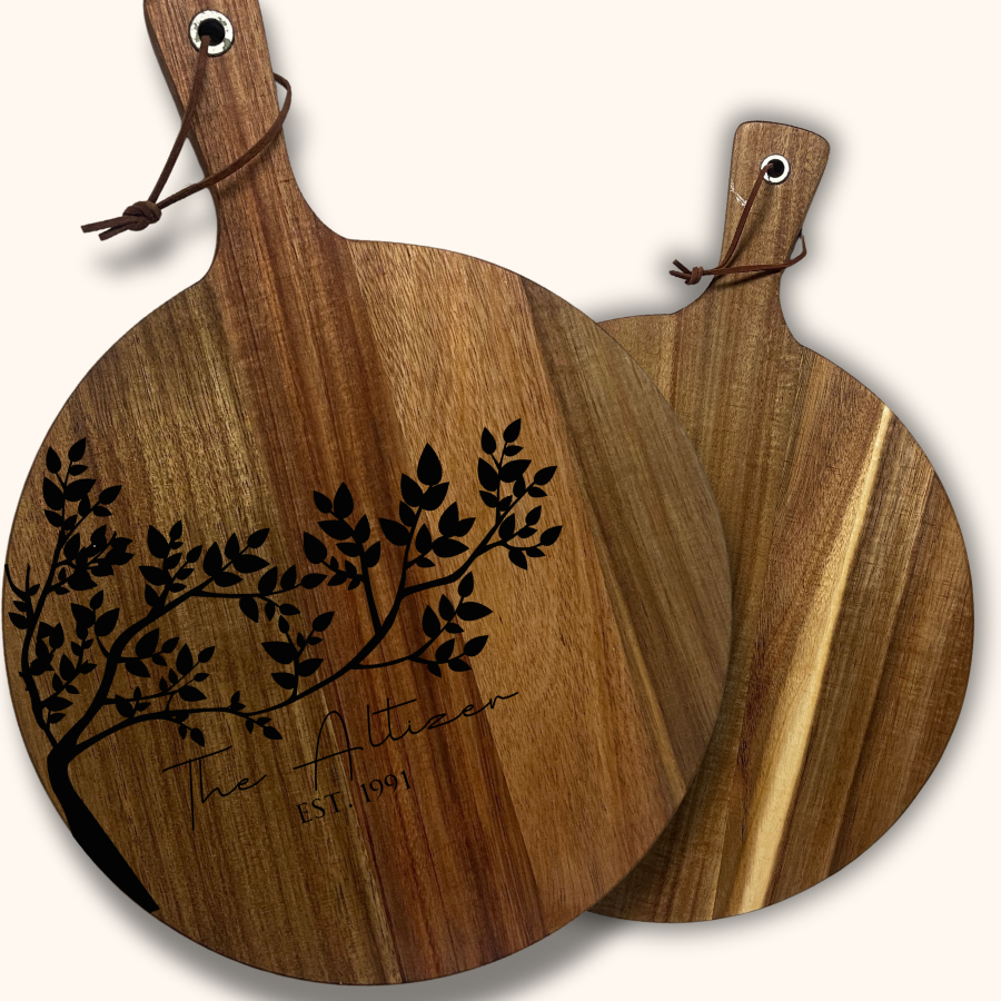 Rooted Legacy Personalized Acacia Wood Cutting Board – Laser-Engraved Name and Family Tree Design | 13.6” or 16” Charcuterie & Bread Board