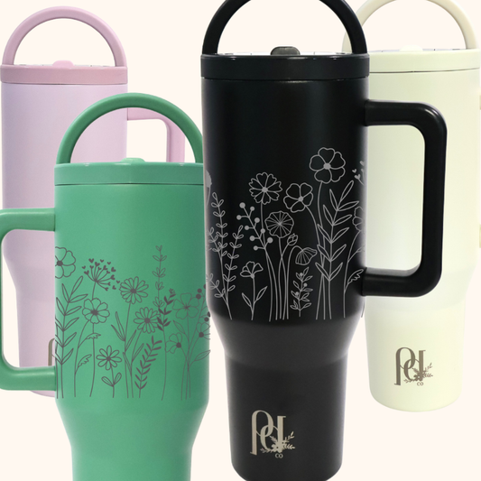 Floral Fields Hydra Hauler – 40 oz Leakproof Stainless Steel Tumbler with Dual Handles & Flip Straw | Laser Engraved Florals tumbler