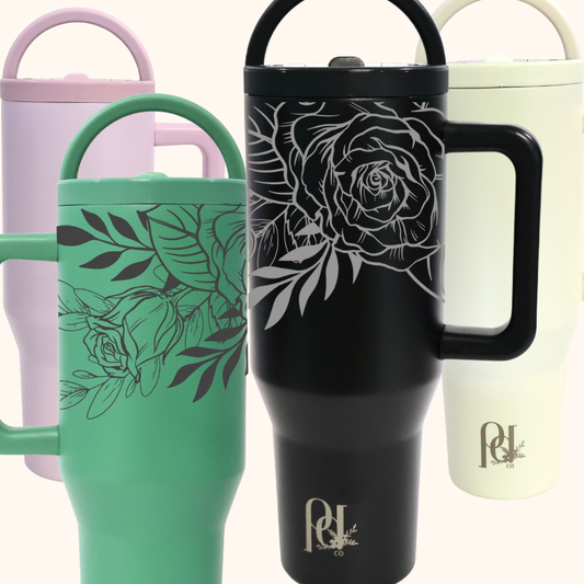Heirloom Rose Hydra Hauler – 40 oz Laser Engraved Rose Floral Tumbler | Leakproof Dual Handle Stainless Steel Cup