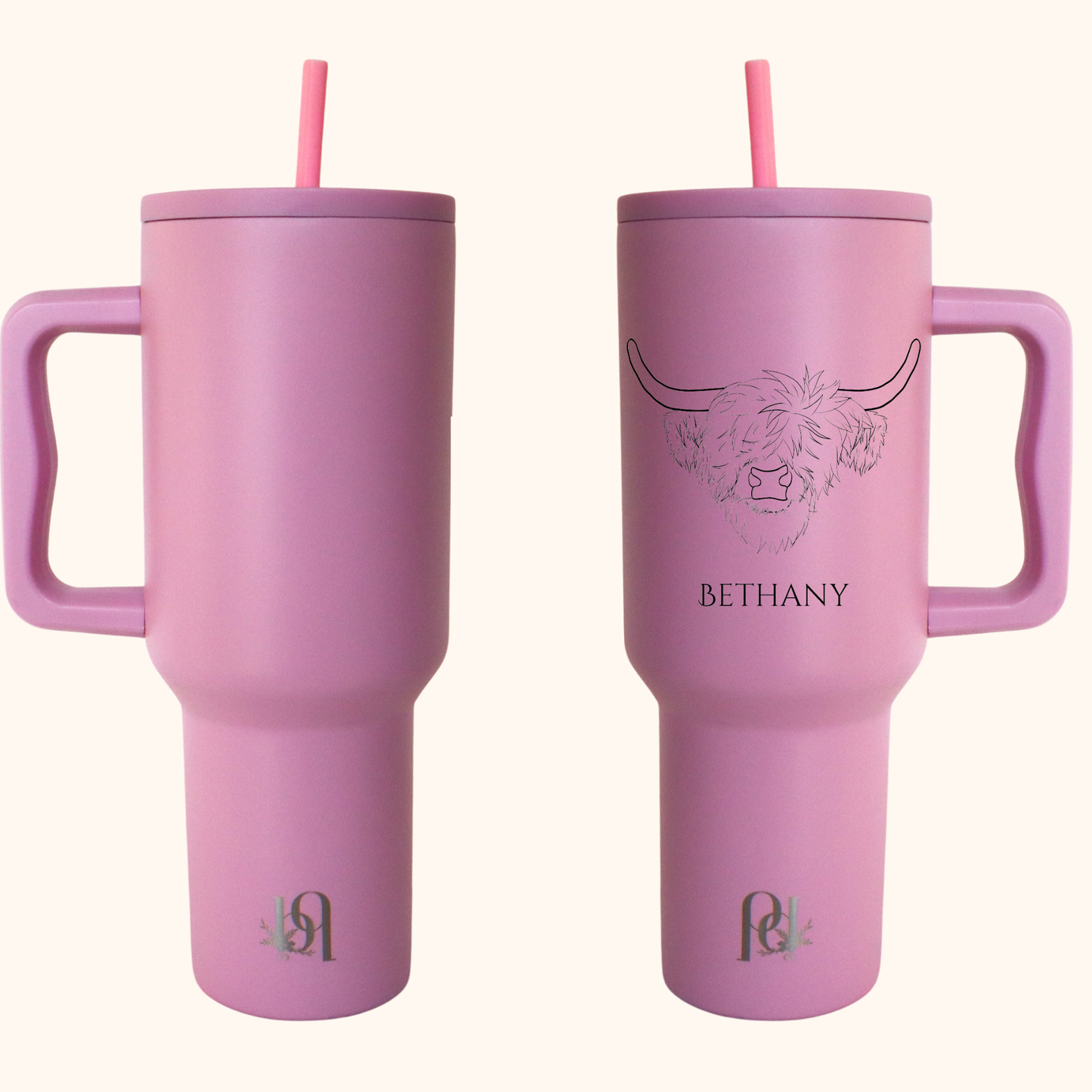 Personalized Highland Cow 40 oz Insulated Tumbler, Modern and Simple Extra Large Water Tumbler