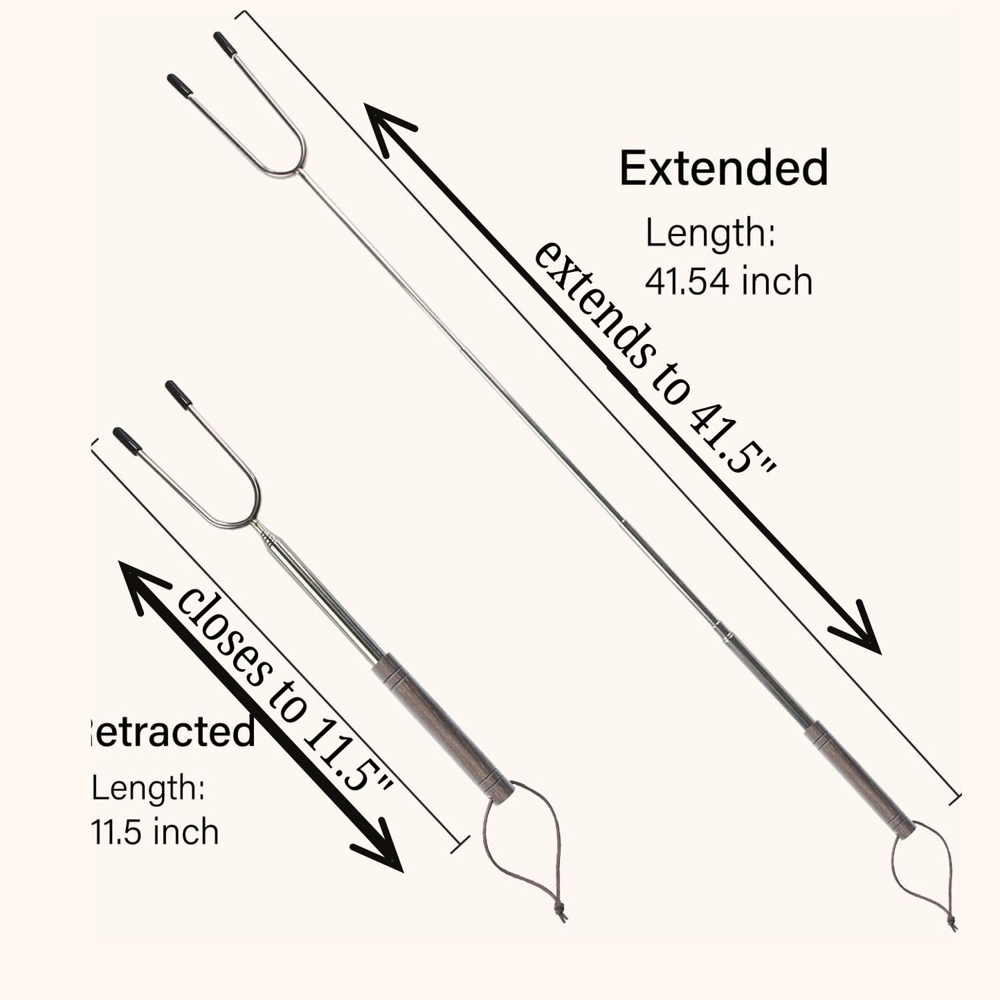 The Campfire Companion – Personalized Extendable Roasting Stick | Engraved Wooden Handle Marshmallow Stick | Custom Campfire & S’mores Gift