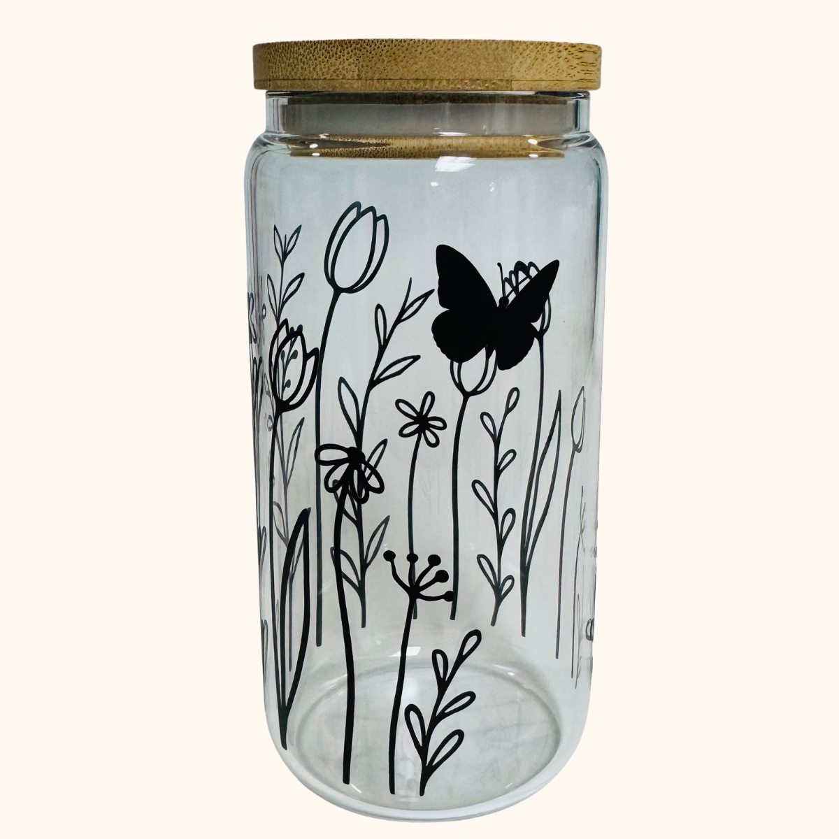 Garden Flutter – 16 oz Glass Iced Coffee Tumbler | Floral Matcha Cup