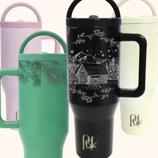 Frosted Pines Christmas Hydra Hauler – 40 oz Leakproof Tumbler with Dual Handles | Holiday Cabin & Evergreen Design