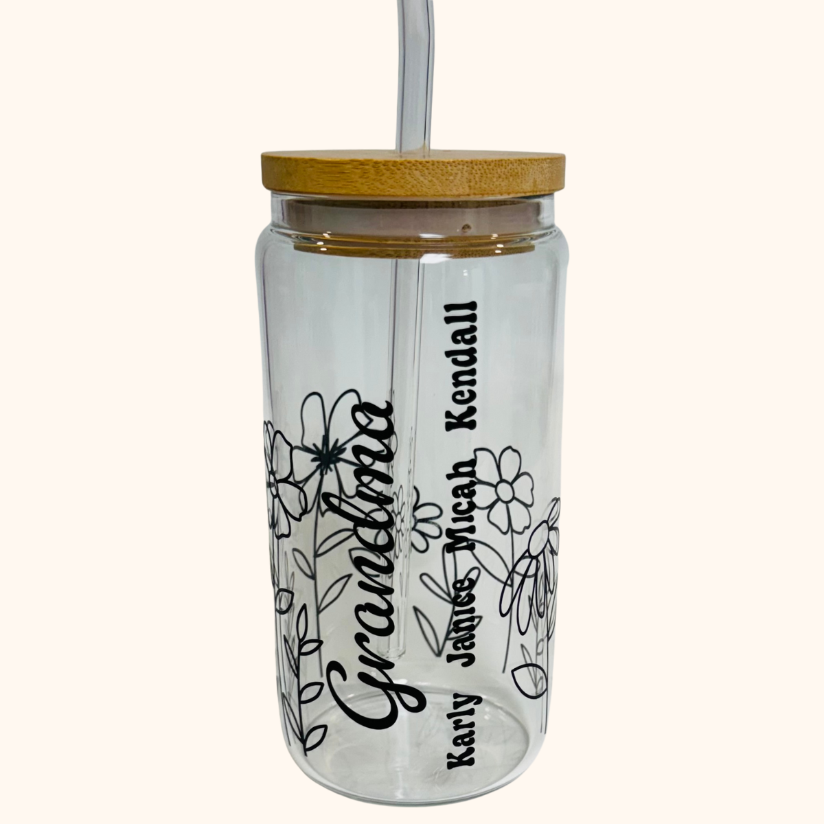 Dancing Daisy – 16 oz Glass Iced Coffee Tumbler | Floral Matcha Cup (Copy)