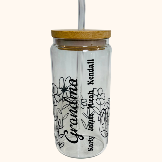 Dancing Daisy – 16 oz Glass Iced Coffee Tumbler | Floral Matcha Cup (Copy)