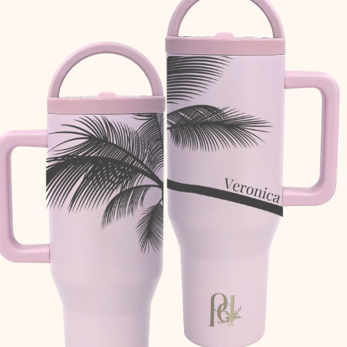 Palm Whisper Hydra Hauler – 40 oz Tumbler with Dual Handles, Leakproof Lid & Palm Tree Design