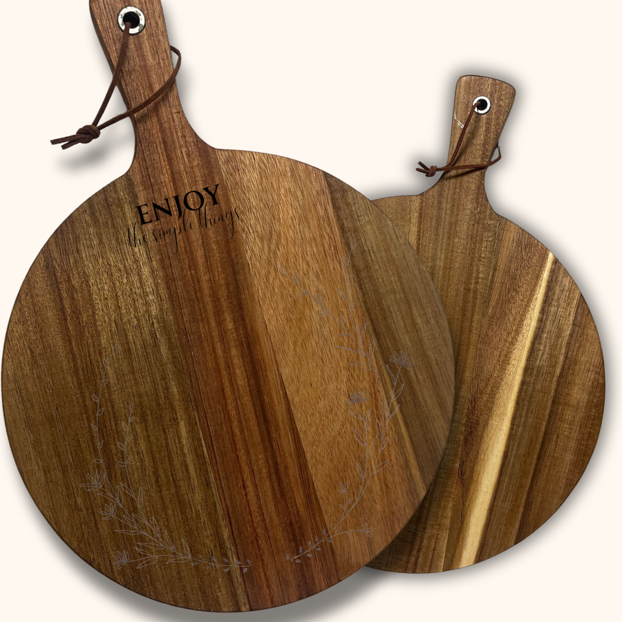 The Simple Things Personalized Acacia Wood Cutting Board – Simple Laser-Engraved Design | 13.6” or 16” Charcuterie & Bread Board