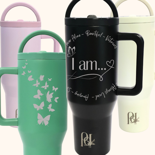 I am...Worthy Butterfly Hydra Hauler – 40 oz Leakproof Stainless Steel Tumbler with Dual Handles & Flip Straw | Laser Engraved Tumblers