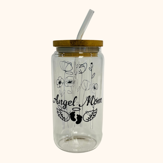 Angel Mom Floral Garden 16 oz Glass Tumbler